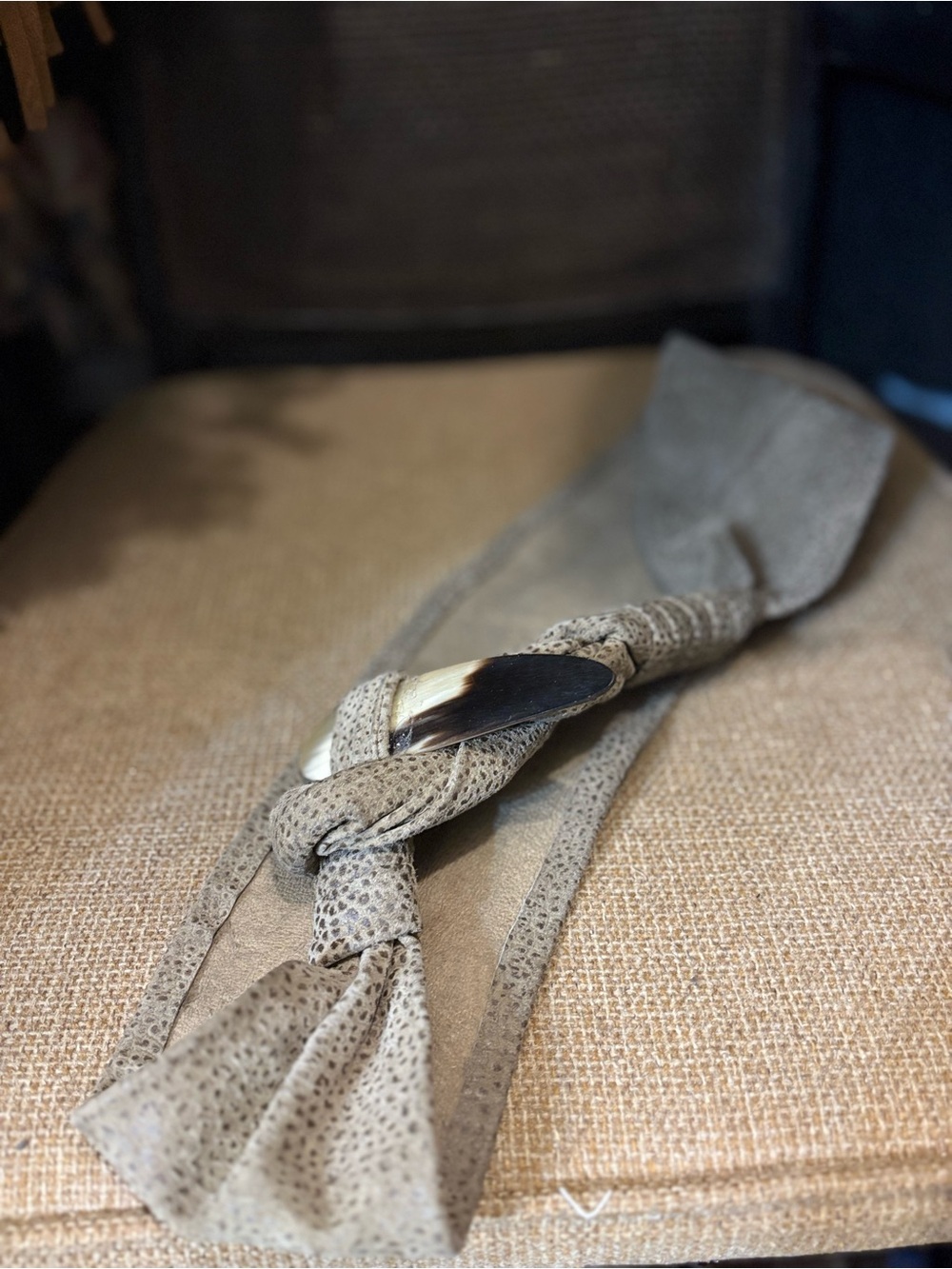 Suede Knot Belt with Decorative Horn Accent - Taupe